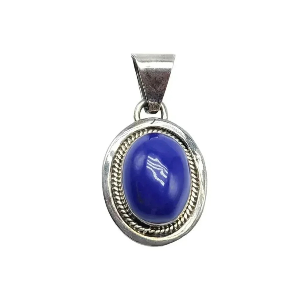 .925 Sterling Silver Mexican Mexico Blue Lapis Lazuli Pendant Vintage